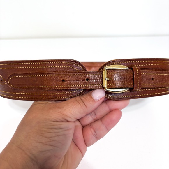 Western Womens Cowgirl Equestrian Leather Belt Size M Brown Boho Made In Spain main image 4